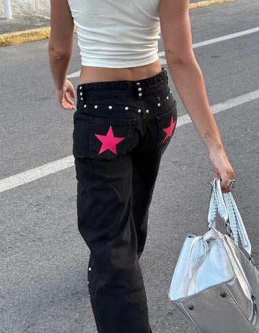 Jeans negros con estrellas rosadas